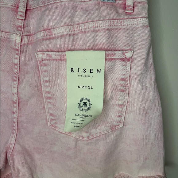 Risen Pink Acid Wash Frayed Denim Shorts Size XL - Picture 7 of 11